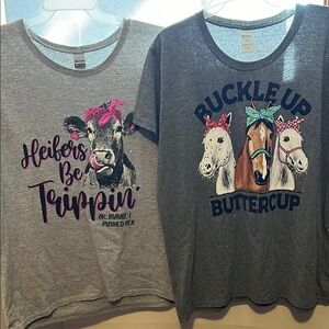 Gray Graphic T-Shirts with Animal Prints